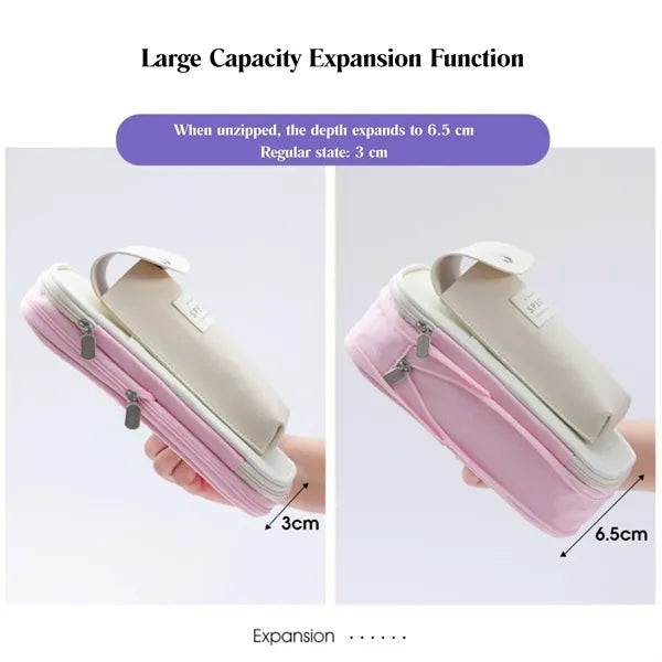 Color-Block Canvas Expandable Pencil Case