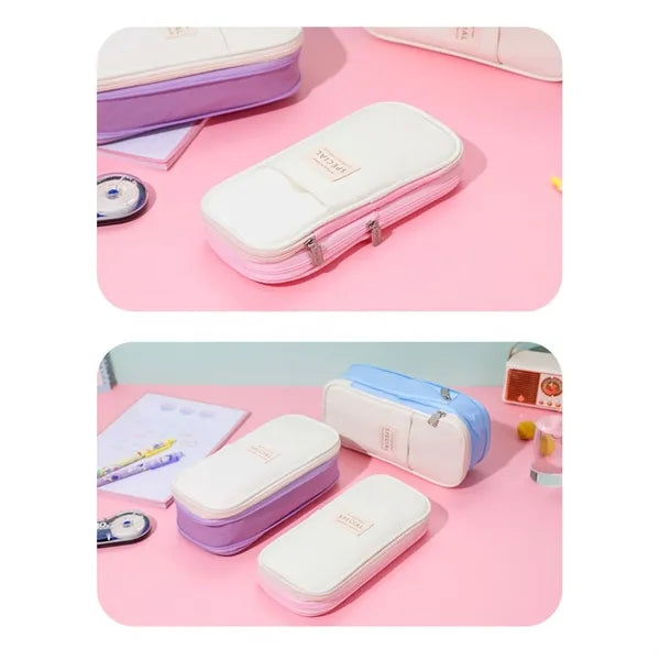 Color-Block Canvas Expandable Pencil Case