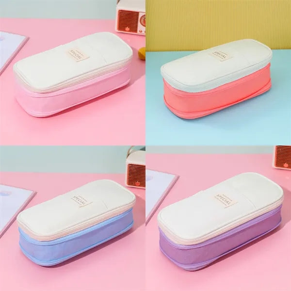 Color-Block Canvas Expandable Pencil Case