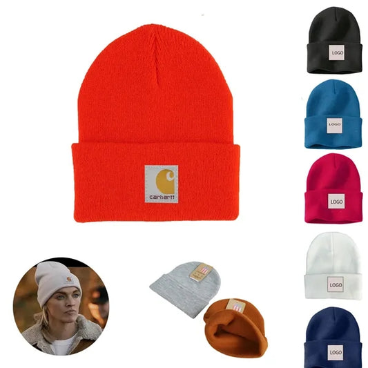 Embroidered Acrylic Knit Beanie Cap with Cuff
