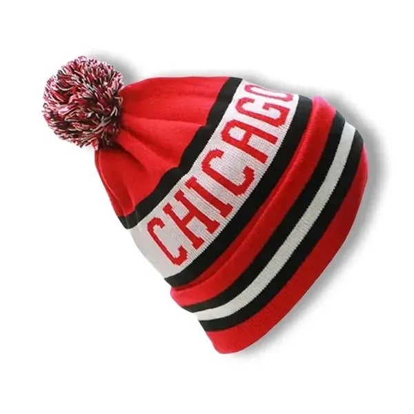 Winter Jacquard Knitted Beanie Hat With Pom