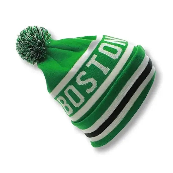 Winter Jacquard Knitted Beanie Hat With Pom