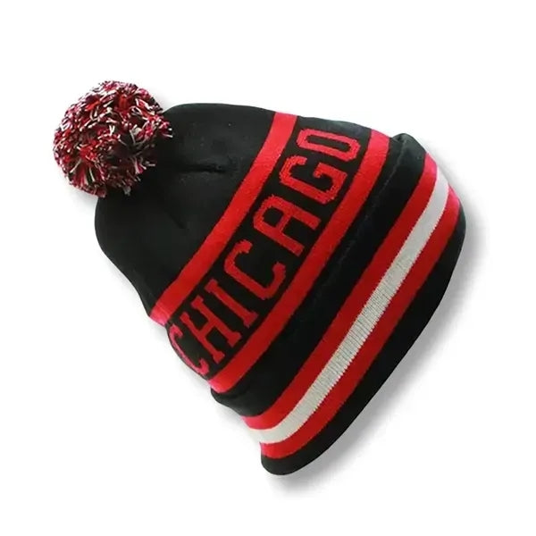 Winter Jacquard Knitted Beanie Hat With Pom