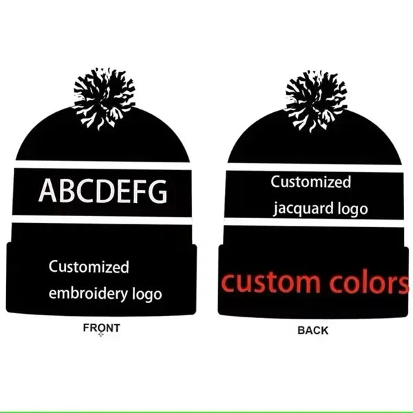 Winter Jacquard Knitted Beanie Hat With Pom