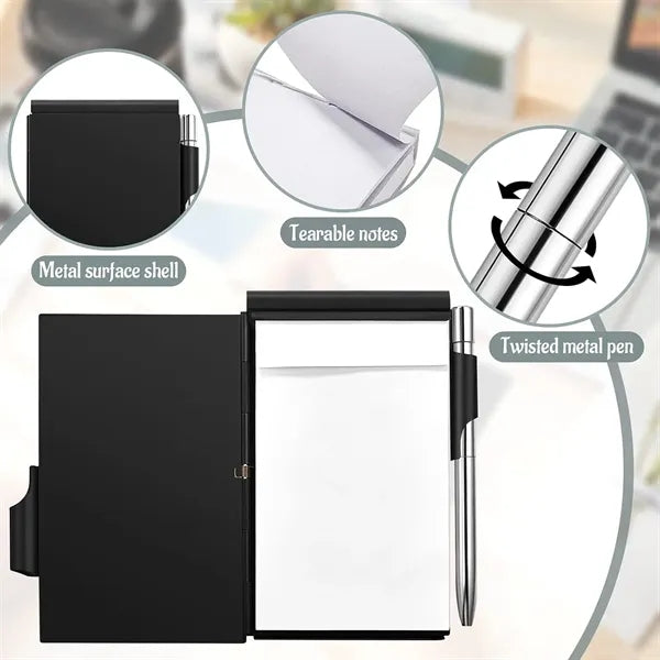 Mini Metal Pocket Notebook W/ Pen And Refillable Paper