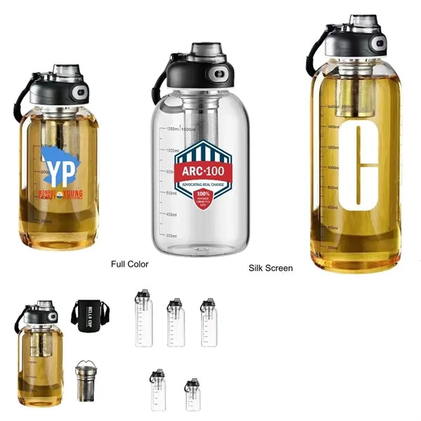 27 oz Business Glass Sports Bottle with Tea Infuser & Sleeve
