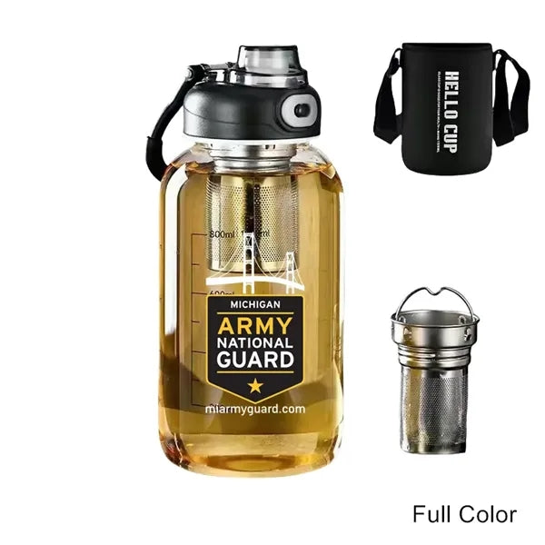 27 oz Business Glass Sports Bottle with Tea Infuser & Sleeve