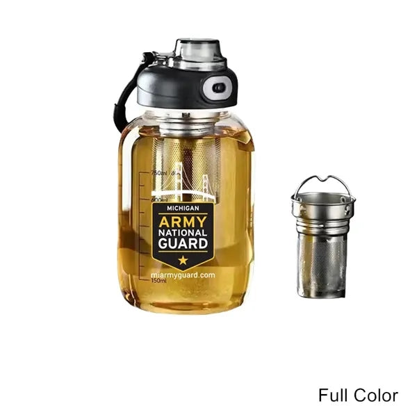 27 oz Business Glass Sports Bottle with Tea Infuser & Sleeve