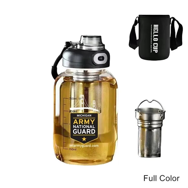 27 oz Business Glass Sports Bottle with Tea Infuser & Sleeve