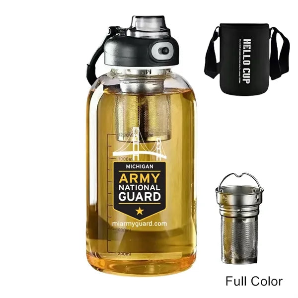 27 oz Business Glass Sports Bottle with Tea Infuser & Sleeve