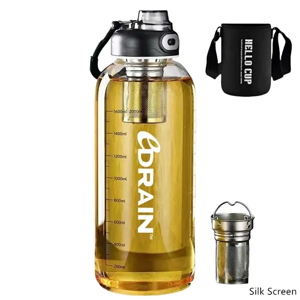 27 oz Business Glass Sports Bottle with Tea Infuser & Sleeve