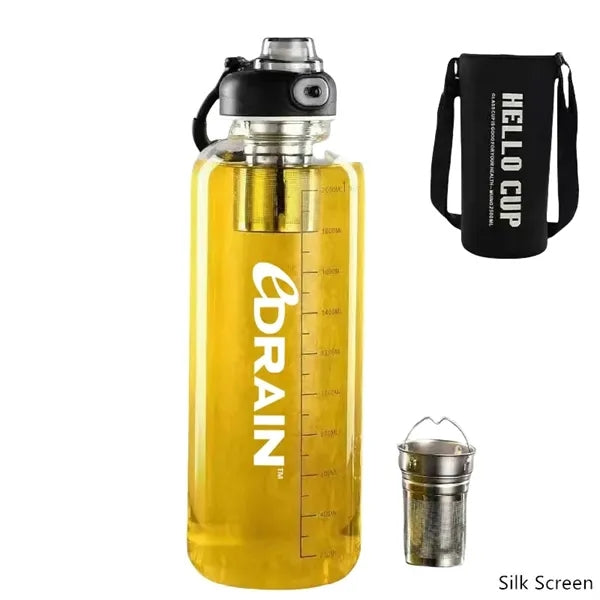27 oz Business Glass Sports Bottle with Tea Infuser & Sleeve