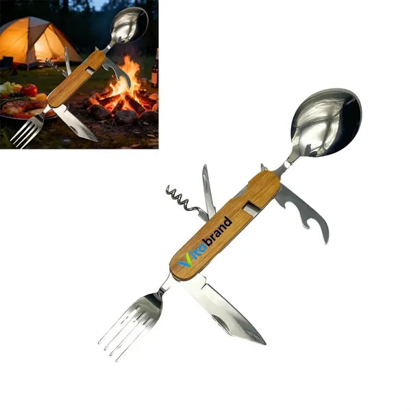 6-in-1 Stainless Steel Folding Camping Utensils Multi Tool