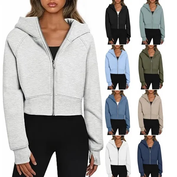 Cropped Zip-Zipper Hoodie Sweatshirt