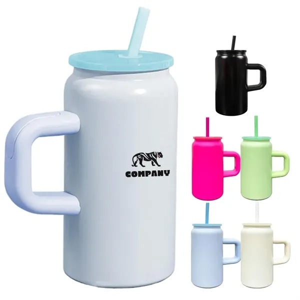 16oz Stainless Steel Soda Can With Handle and Straw