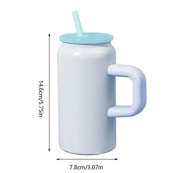 16oz Stainless Steel Soda Can With Handle and Straw