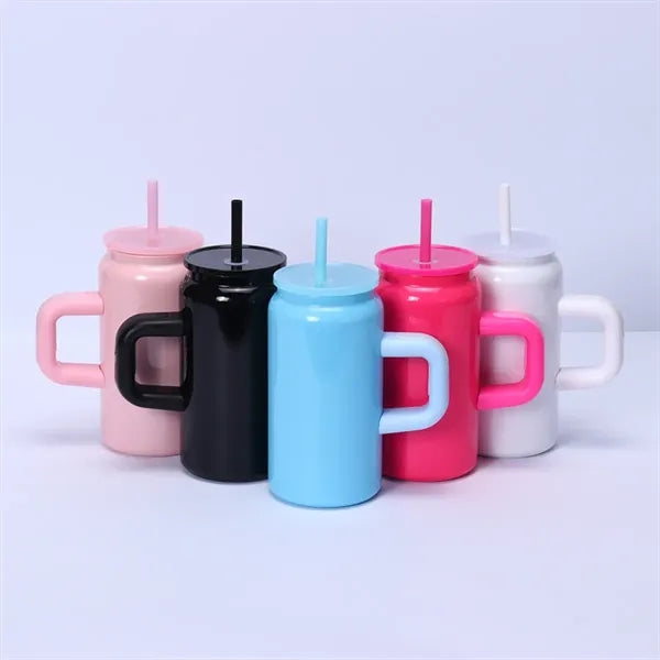 16oz Stainless Steel Soda Can With Handle and Straw