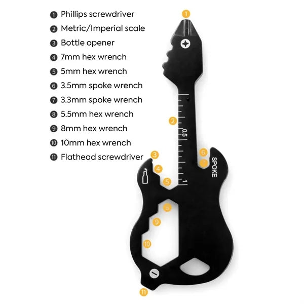 12-in-1 Guitar-Shaped Multi-Tool Card Keychain