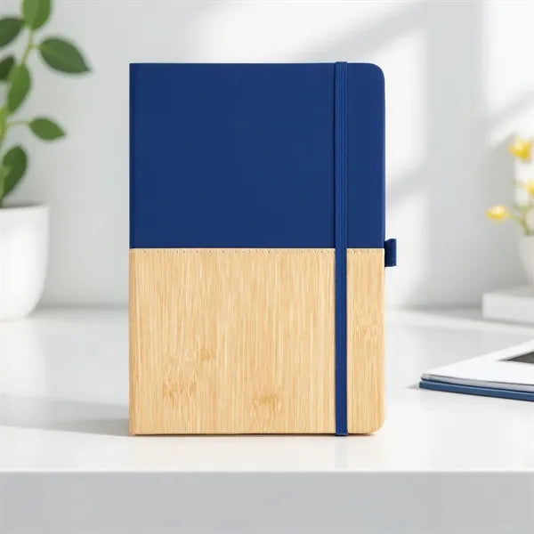 Bamboo Grain Leather A5 Notebook with Elastic Band