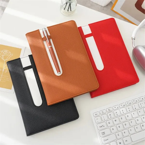 A5 Leather Notebook with Pen Holder