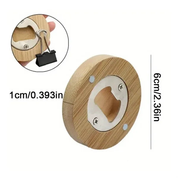 Round Wooden Bottle Opener With Magnet