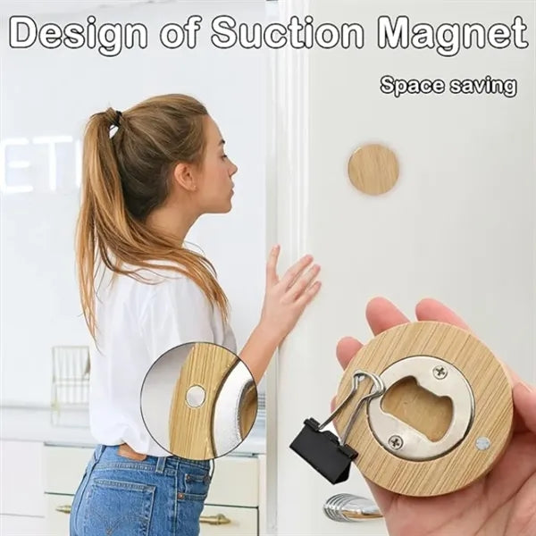 Round Wooden Bottle Opener With Magnet