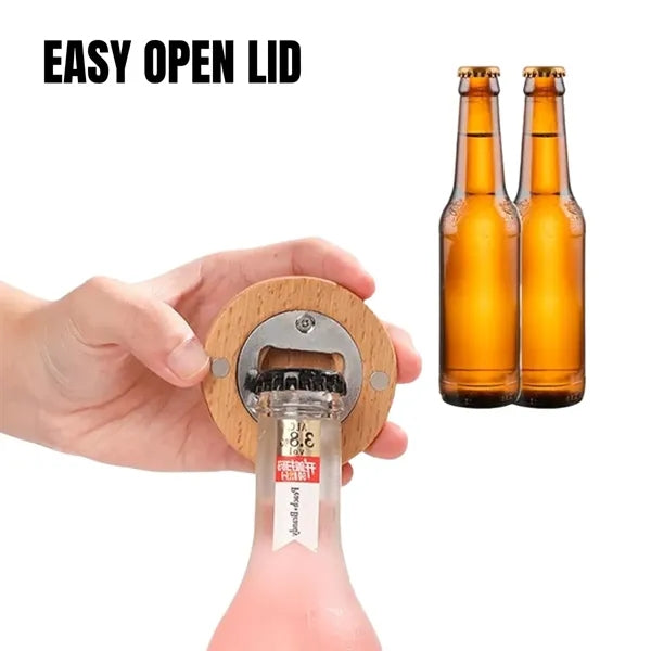 Round Wooden Bottle Opener With Magnet