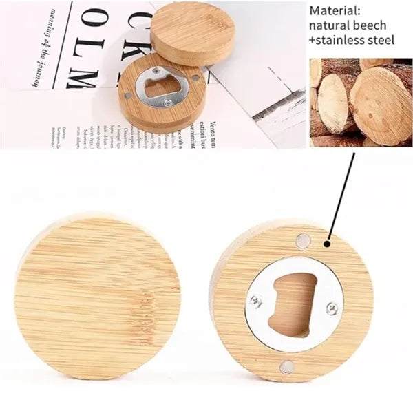 Round Wooden Bottle Opener With Magnet