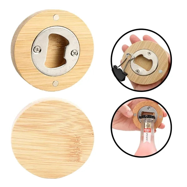 Round Wooden Bottle Opener With Magnet