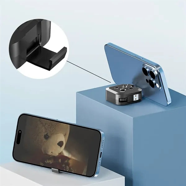 3in1 59-Inch Telescopic USB Charging Cable with Phone Stand