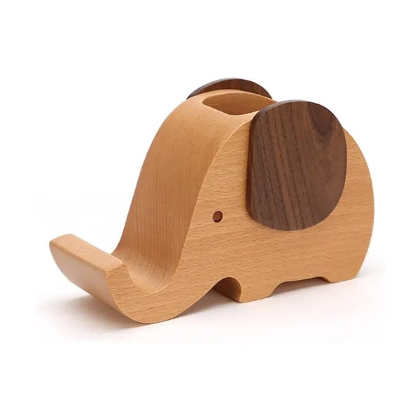Elephant Wooden Pencil Holder with Cell Phone Stand