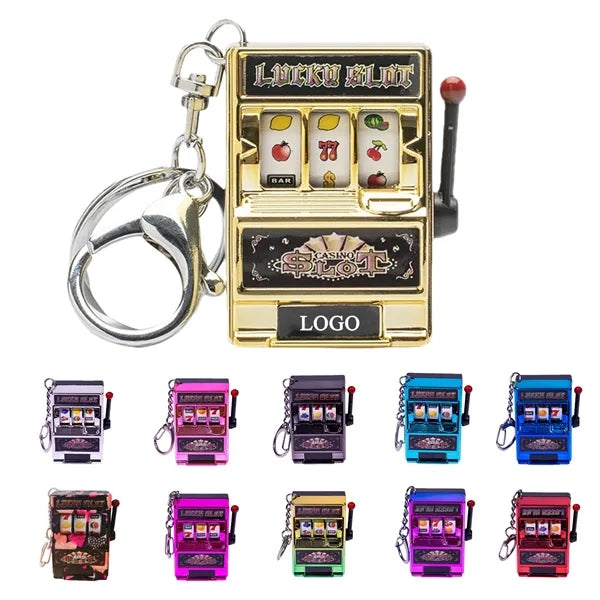 Mini Slot Machine Toy with Spinning Reel and Keychain
