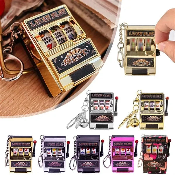 Mini Slot Machine Toy with Spinning Reel and Keychain