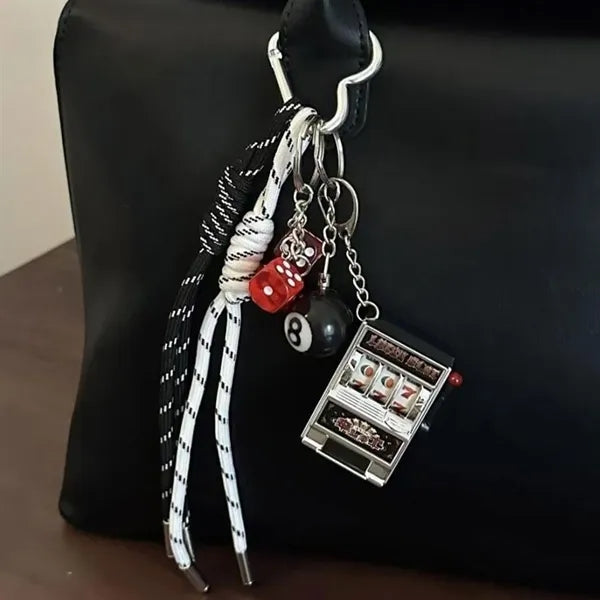 Mini Slot Machine Toy with Spinning Reel and Keychain