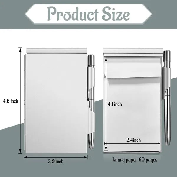 Mini Metal Pocket Notebook with Pen Refillable Paper