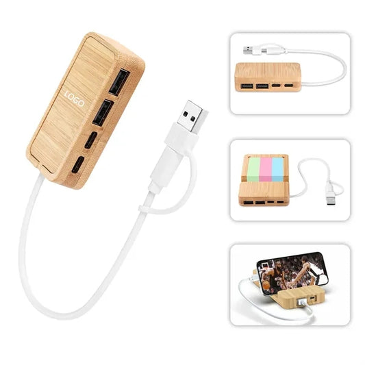 Multifunctional Bamboo USB Hub Distributor
