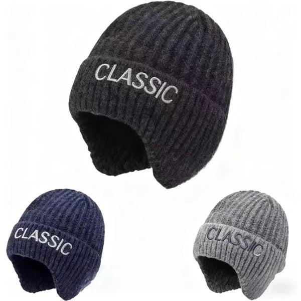Men's winter warm ear protection thick knitted wool hat