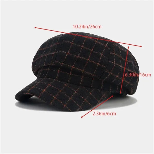Autumn New British Checkered Octagonal Hat