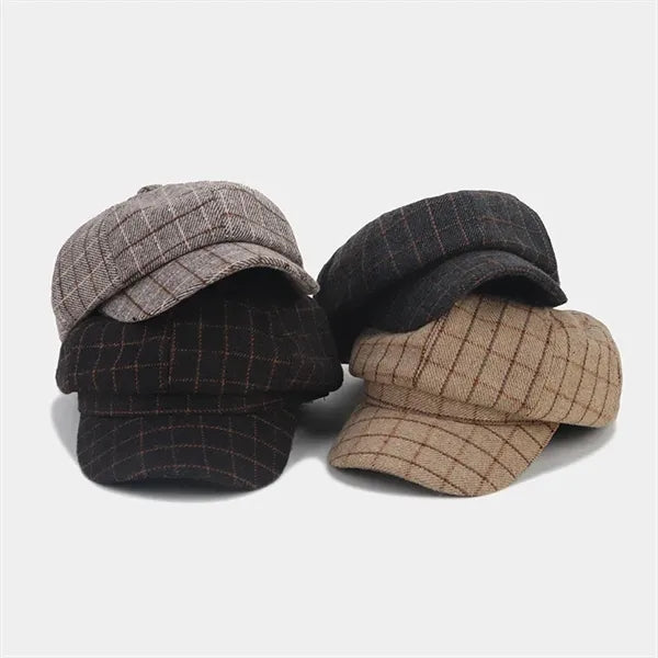 Autumn New British Checkered Octagonal Hat