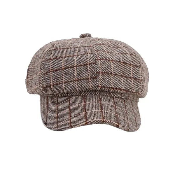 Autumn New British Checkered Octagonal Hat