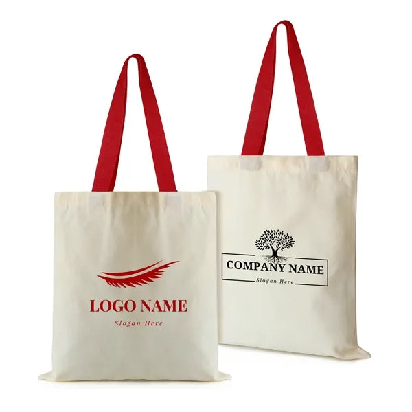 12 oz. Cotton Canvas Tote Bag with Colored Handles