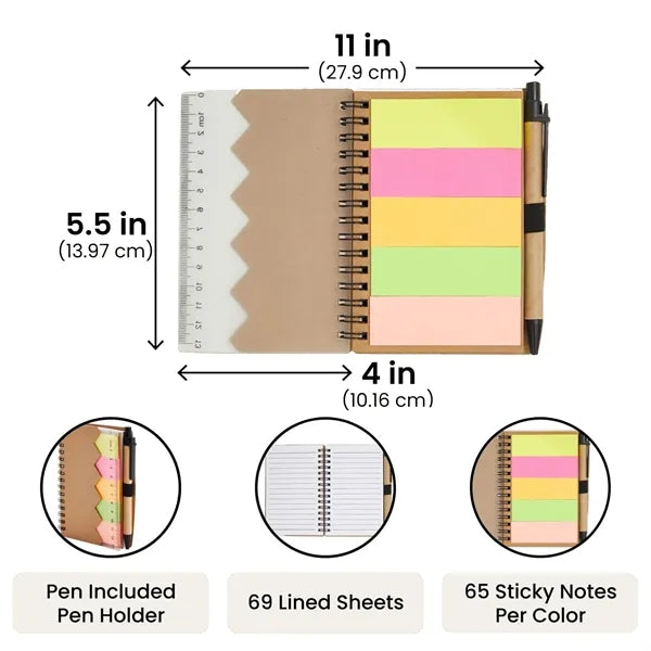 Small Spiral Steno Sticky Notepad Pocket Notebook Pen Set