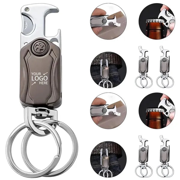 Key Ring with Cutter Bottle Opener 360 degree Rotating Gyro