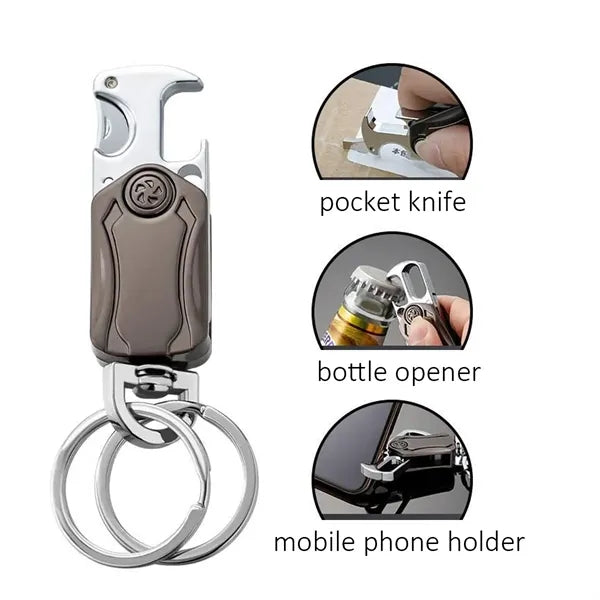 Key Ring with Cutter Bottle Opener 360 degree Rotating Gyro