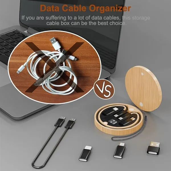 Round Bamboo Multi USB Charging Adapter Cable Kit