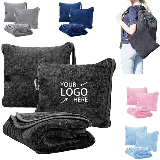 Portable 2-in-1 Flannel Travel Pillow Blanket for Winter