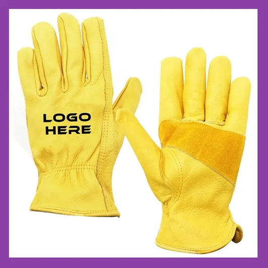 Yellow Cowhide Leather Palm Gloves