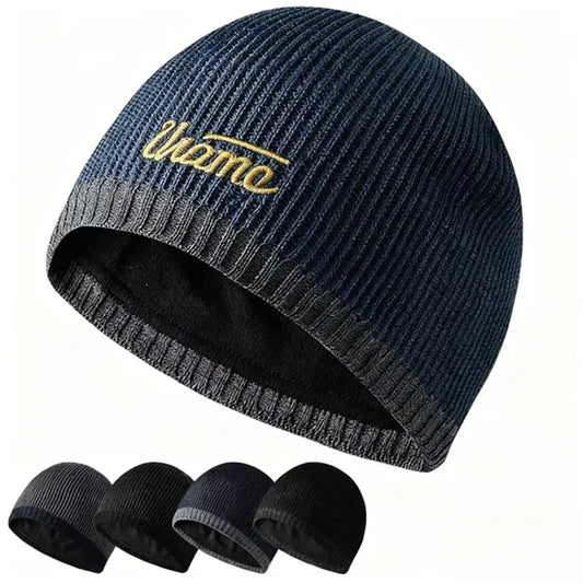 Men's two-tone straight brim warm knitted hat