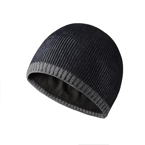 Men's two-tone straight brim warm knitted hat