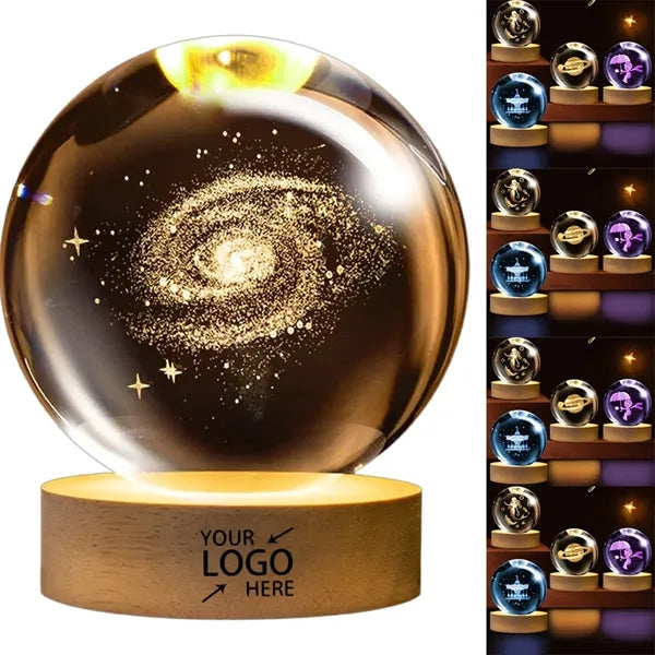 3D Glass Crystal Ball Night Lamp Multicolor LED Light